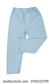 Sleep Pants Isolated. Women's Pajama Pants Of Blue Color Isolated On White, Top View.