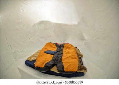 Sleeping Bag Inside Igloo Snow Ice Adventure Arctic