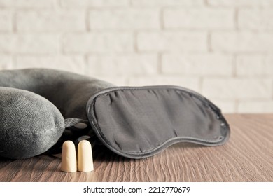 Sleeping Blindfold Mask, Earplugs, Pillow For Insomnia. Sleep Care And Symbols