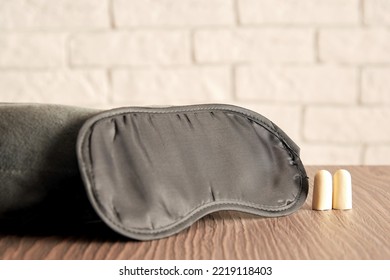 Sleeping Blindfold Mask, Earplugs, Pillow For Good Night Relaxation. Sleep Care And Symbols