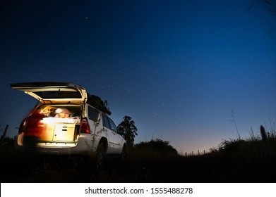  Sleeping In The Car With Home Made Bed And Enjoying Sky Full Of Stars.