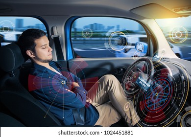 Sleeping Driver In Autonomous Car.