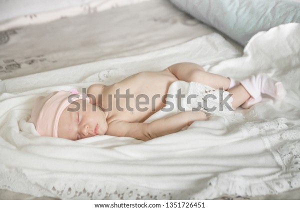 Sleeping Naked Newborn Baby Girl On Stock Photo Edit Now 1351726451