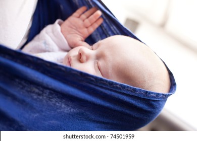 Sleeping Newborn Baby Boy In Sling