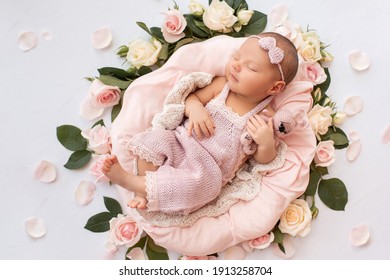 Sleeping newborn baby. Healthy child, concept of hospital and happy motherhood. Infant baby. Healthy and medical concept. Happy pregnancy and childbirth. Children's theme. Baby and childen's goods.