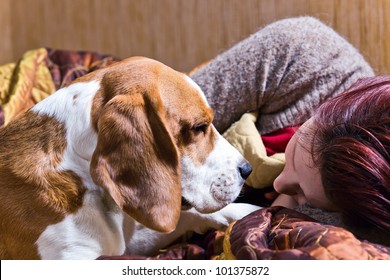 The Sleeping Woman And Its Dog .