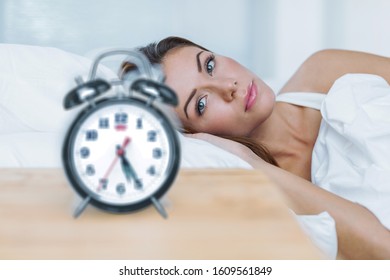 Sleepless Young Woman Awake At Night Not Able To Sleep