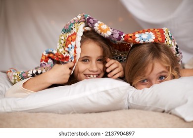 Sleepover Fun. Shot Of Two Cute Little Girls Having A Sleepover.