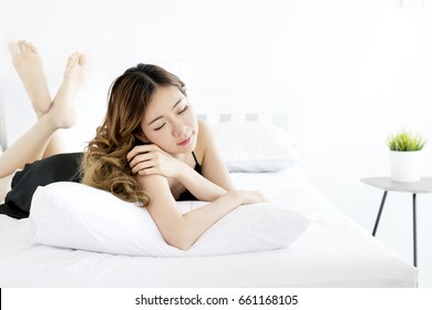 Sleepy Girl Beautiful Asian Woman In Black Sexy Nightwear Sitting In Bedroom Korean Woman Sleepy Girl Beautiful Asian Woman In Black Sexy Nightwear Sitting In Bedroom Korean Woman