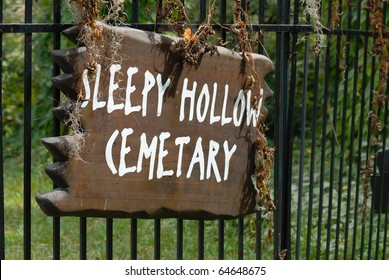 Sleepy Hollow Cemetary Sign At Camp Site Orlando Fflorida On Halloween Day