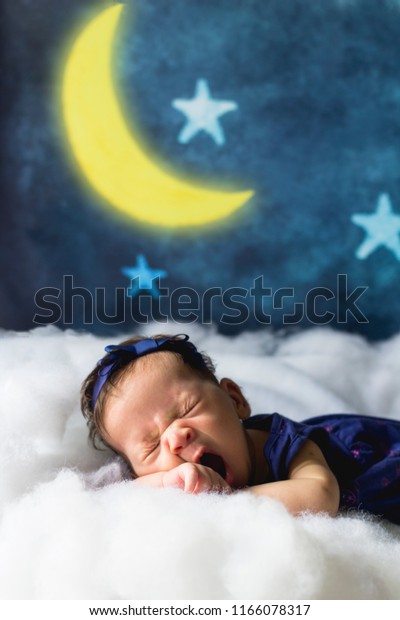 Sleepy Newborn Baby Girl Yawning On Stock Photo Edit Now 1166078317