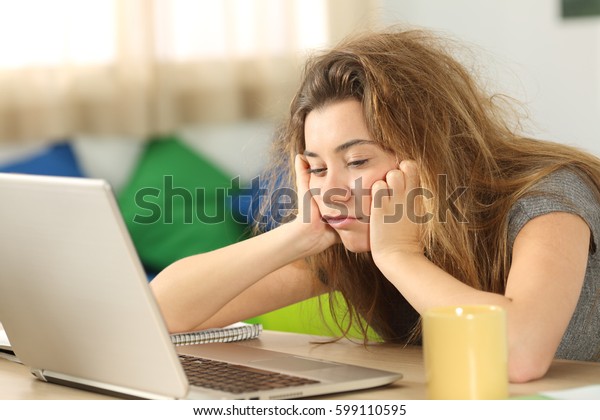 Sleepy Student Tousled Hair Trying Read Stock Photo Edit Now