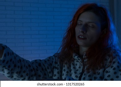 Sleepy Woman With  Somnambulism Sleep Walking At Home