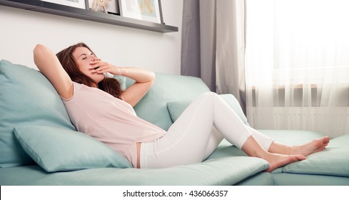 Sleepy Young Woman Lying On Couch Stock Photo 436066357 | Shutterstock