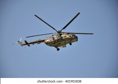 Sliac, Slovakia - August 27, 2011: Flight Display Of Helicopter Mil Mi-17M (serial Number: 0823), Which Belong In Slovak Air Force, In Air Show