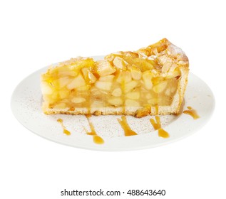 Slice Of Apple Pie Isolated On White Background. Include Clipping Path. 