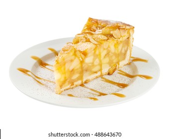 Slice Of Apple Pie Isolated On White Background. Include Clipping Path. 