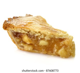 A Slice Of Apple Pie On White Background ,Close Up