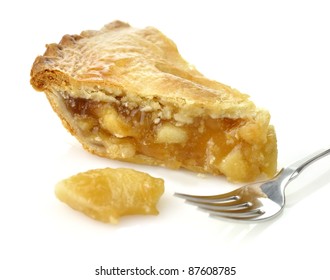 A Slice Of Apple Pie On White Background ,Close Up