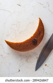 Slice Of Banana Cake In Crescent Shape. Ramadhan Food.