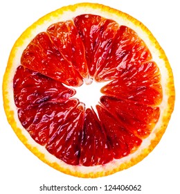 Slice of blood orange isolated on white background