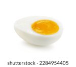 Slice boiled egg on white background