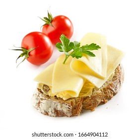 Slice Of Bread With Cheese Isolated On White Background