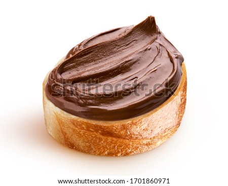 Slice of bread with chocolate cream with hazelnut isolated on white background with clipping path