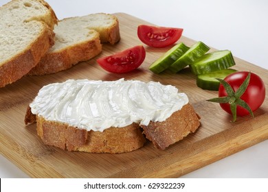 Slice Of Bread With Cream Cheese (selective Focus)