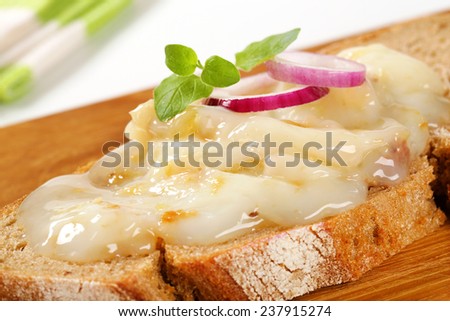 Slice of bread with duck fat spread