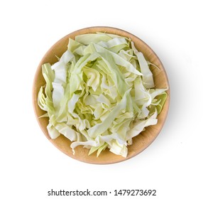 Slice Cabbage In Wood Bowl Islated On White Background. Top View