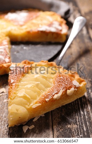 Similar – Foto Bild Geschnittener Birnenkuchen auf einem Küchentuch über der Aussicht