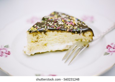 Slice of cake in plate.