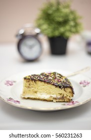 Slice of cake in plate.