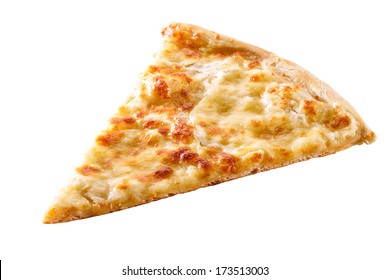 slice of cheese pizza close-up isolated on white background 