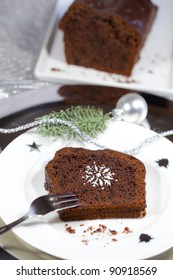 Slice Of Christmas Cake With Dessert Fork