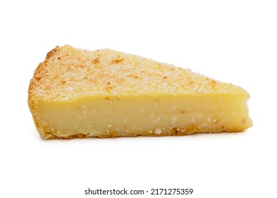 Slice Of Coconut Flan Isolated On A White Background