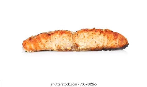 Slice Of Delicious Fried Salmon On White Background