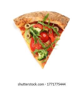 Slice Of Delicious Pizza Isolated On White, Top View