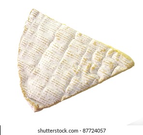 Slice Of French Brie Cheese On White Background, Top View