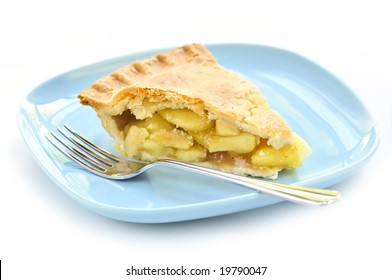 Slice Of Fresh Apple Pie On A Plate Isolated On White Background