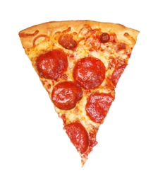 Кусок свежей итальянской классической оригинальной Pepperoni Пицца изолирована на белом фоне