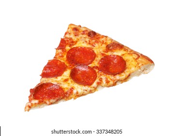 Slice of fresh italian classic original Pepperoni Pizza isolated on white background - Shutterstock ID 337348205