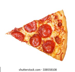 Slice of fresh italian classic original Pepperoni Pizza isolated on white background - Shutterstock ID 338558108