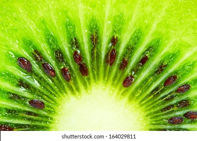 Slice Of Fresh Kiwi Fruit, Macro Background