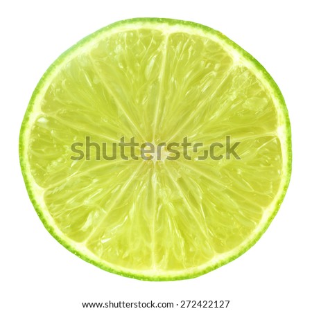 Slice of fresh lime isolated on white background.