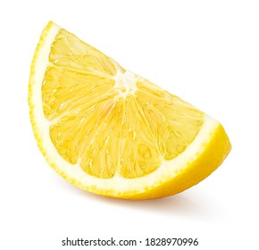 Slice of fresh ripe lemon fruit isolated on white background, yellow citrus
