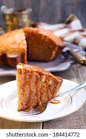 Slice Of Ginger Cake With Caramel Drizzle