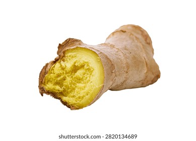 Slice Of Ginger Root From One End Highlighting Its Pungent Inside