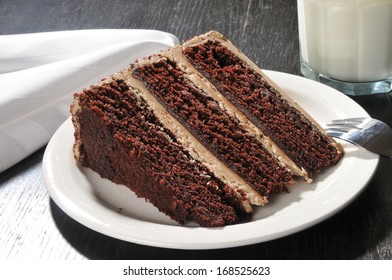 A Slice Of Gourmet Chocolate Espresso Cake With A Glass Of Milk